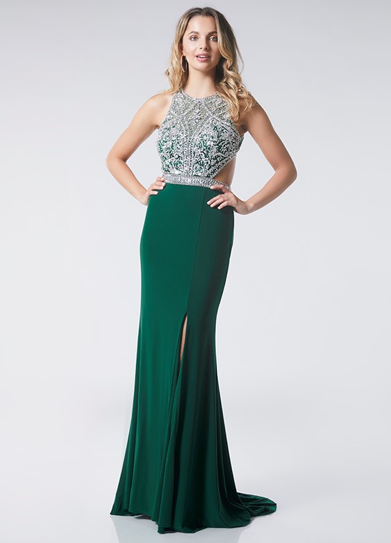 HALF PRICE backless prom dress with jewelled, high neck bodice at Ball ...
